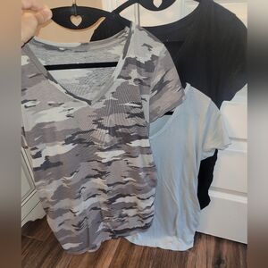Set Of 3 - Isabel Maternity V Neck Tshirts - Camo, Blue, Black